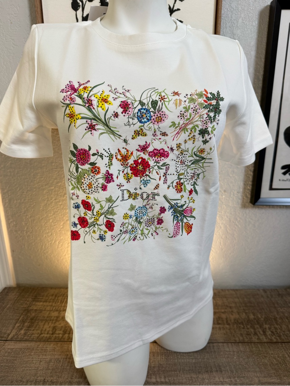 White Floral Graphic Tee with Multicolor Blooms